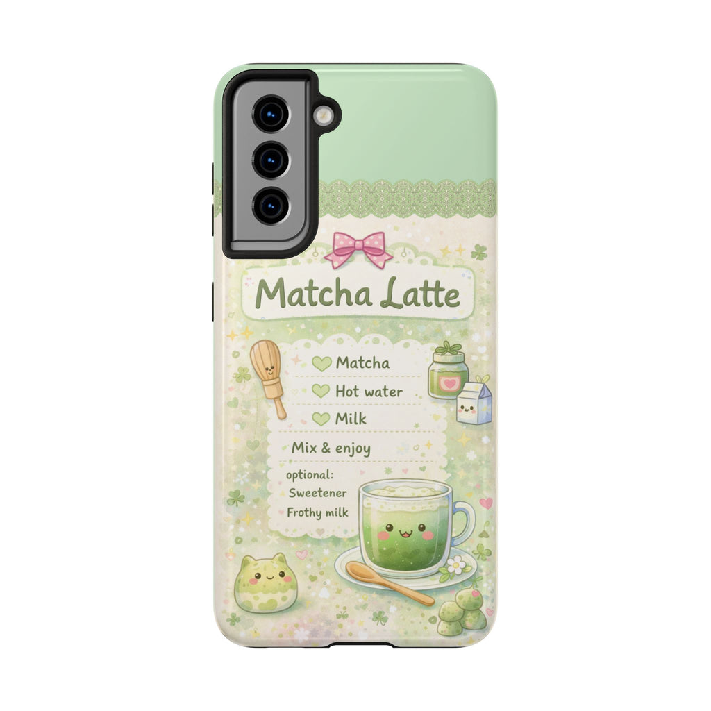 Cute Matcha Latte Phone Case for iPhone & Samsung Galaxy | Kawaii Aesthetic Tough Protective Case with Glossy Finish | Cute Kawaii Recipe Phone Case