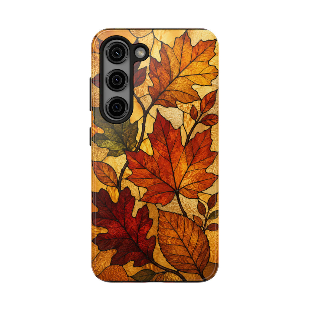 Autumn Leaves Phone Case | Stained Glass Fall Foliage Tough Case for iPhone & Samsung | Cozy Fall Aesthetic Protective Cover