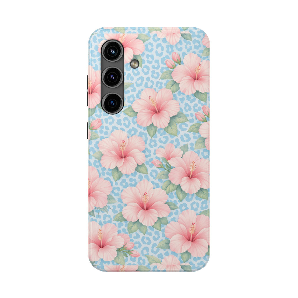 Tropical Hibiscus Phone Case | Pastel Floral Leopard Print iPhone 17 16 15 14 13 12 11 Case | Tough Protective Case for iPhone & Samsung