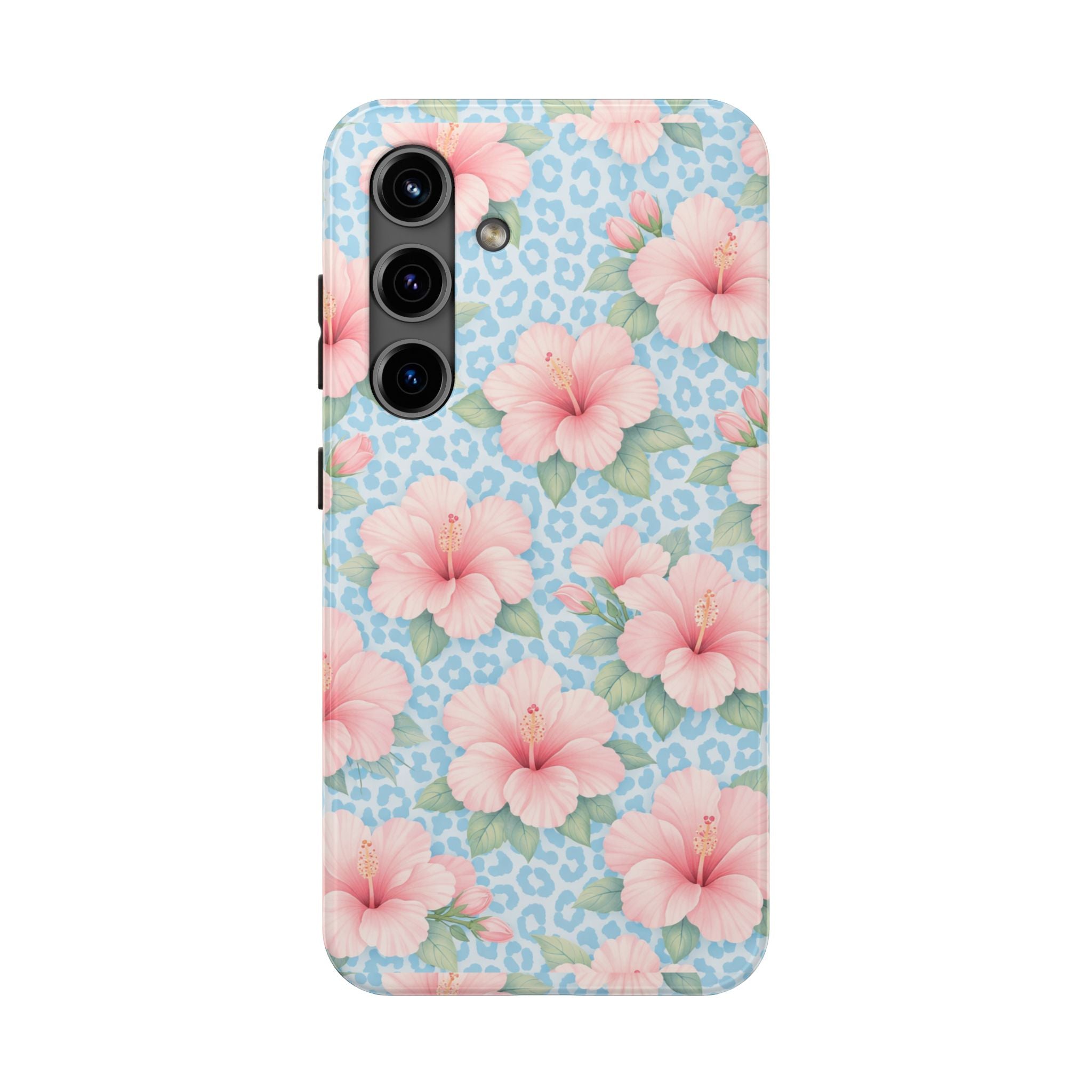 Tropical Hibiscus Phone Case | Pastel Floral Leopard Print iPhone 17 16 15 14 13 12 11 Case | Tough Protective Case for iPhone & Samsung