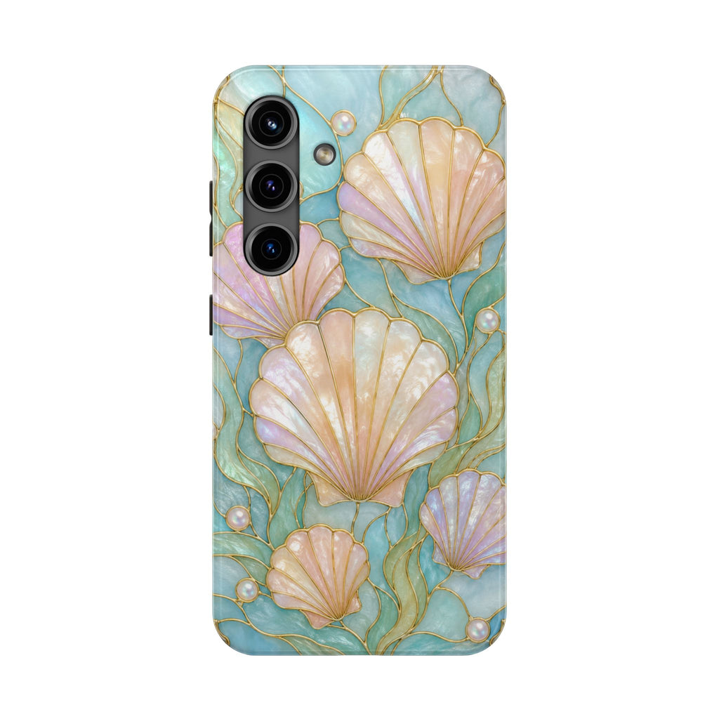 Pastel Seashell Phone Case | Faux Stained Glass Ocean Aesthetic Case for iPhone & Samsung | Cute Beachy Coastal Cover | Ocean Beach Vibes