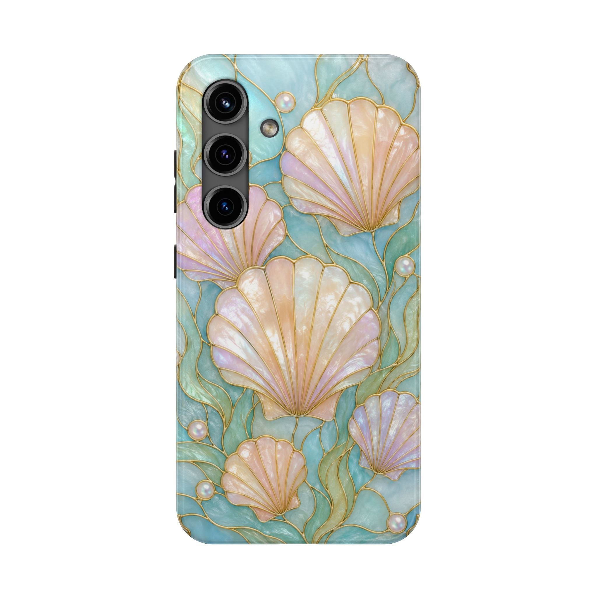 Pastel Seashell Phone Case | Faux Stained Glass Ocean Aesthetic Case for iPhone & Samsung | Cute Beachy Coastal Cover | Ocean Beach Vibes