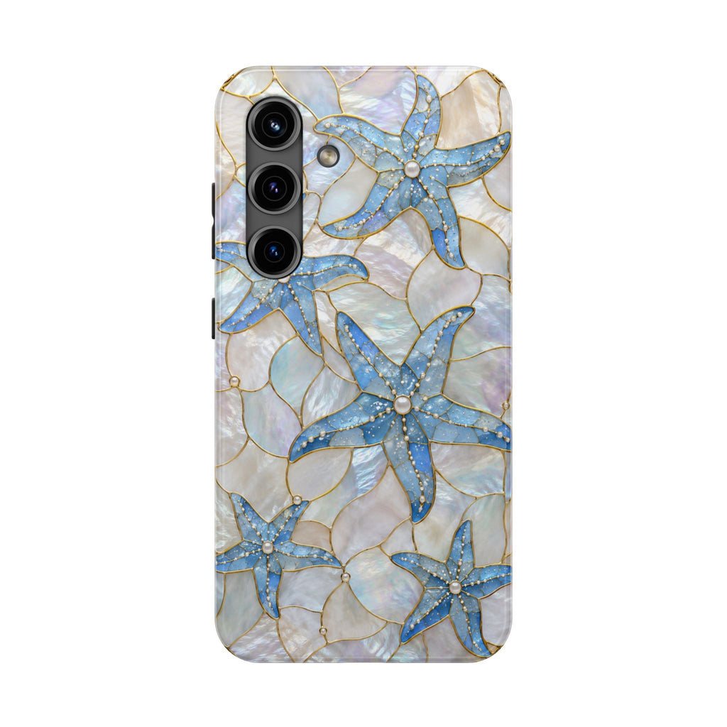 Blue Starfish Faux Stained Glass Phone Case | Coastal Aesthetic iPhone & Samsung Case | Beachy Ocean Case | Mosaic Coastal Protective Phone Cover