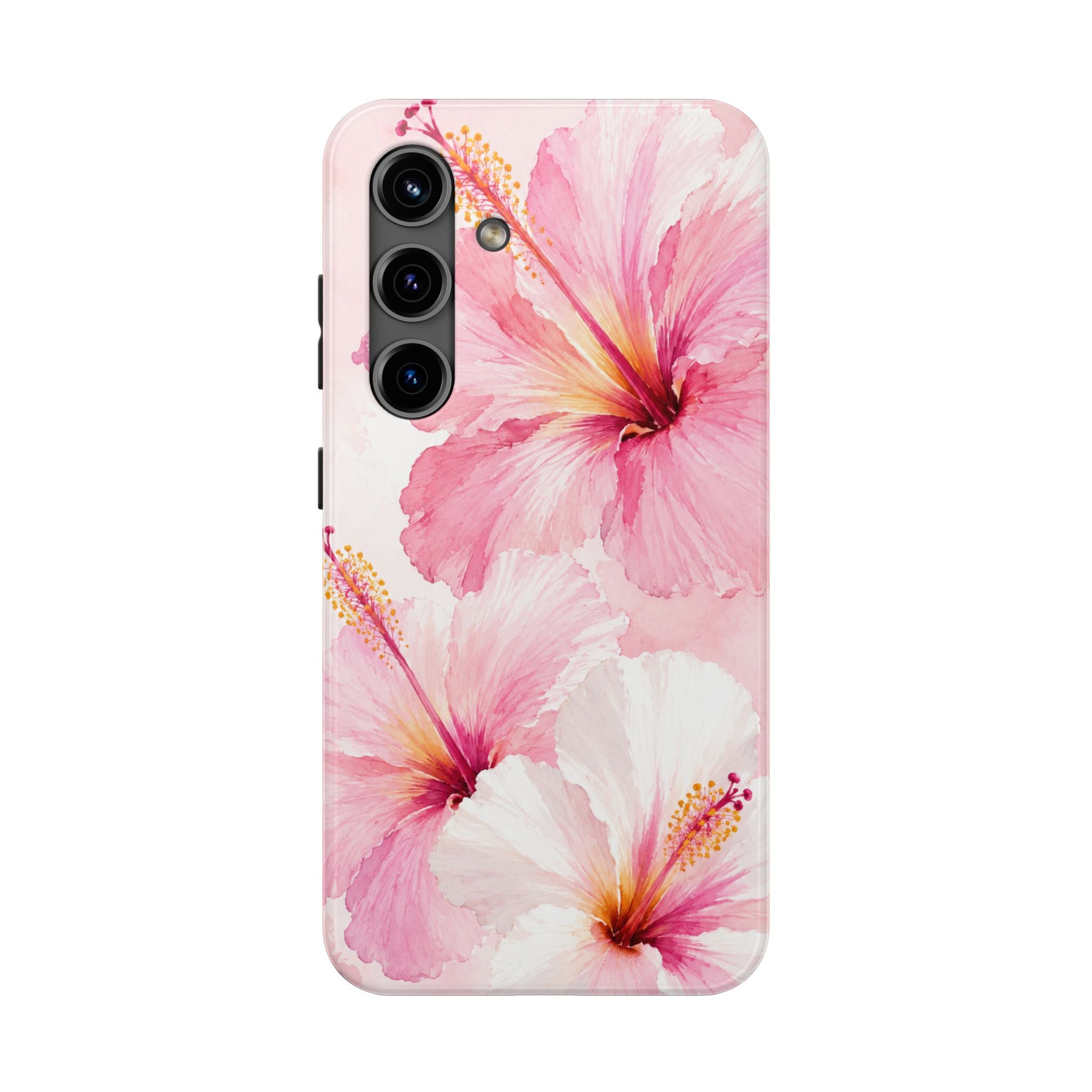Pink Watercolor Hibiscus Phone Case | Elegant Floral iPhone & Samsung Case | Tropical Botanical Protective Cover