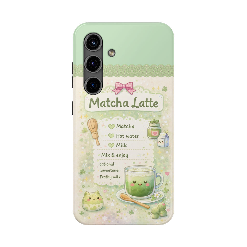 Cute Matcha Latte Phone Case for iPhone & Samsung Galaxy | Kawaii Aesthetic Tough Protective Case with Glossy Finish | Cute Kawaii Recipe Phone Case