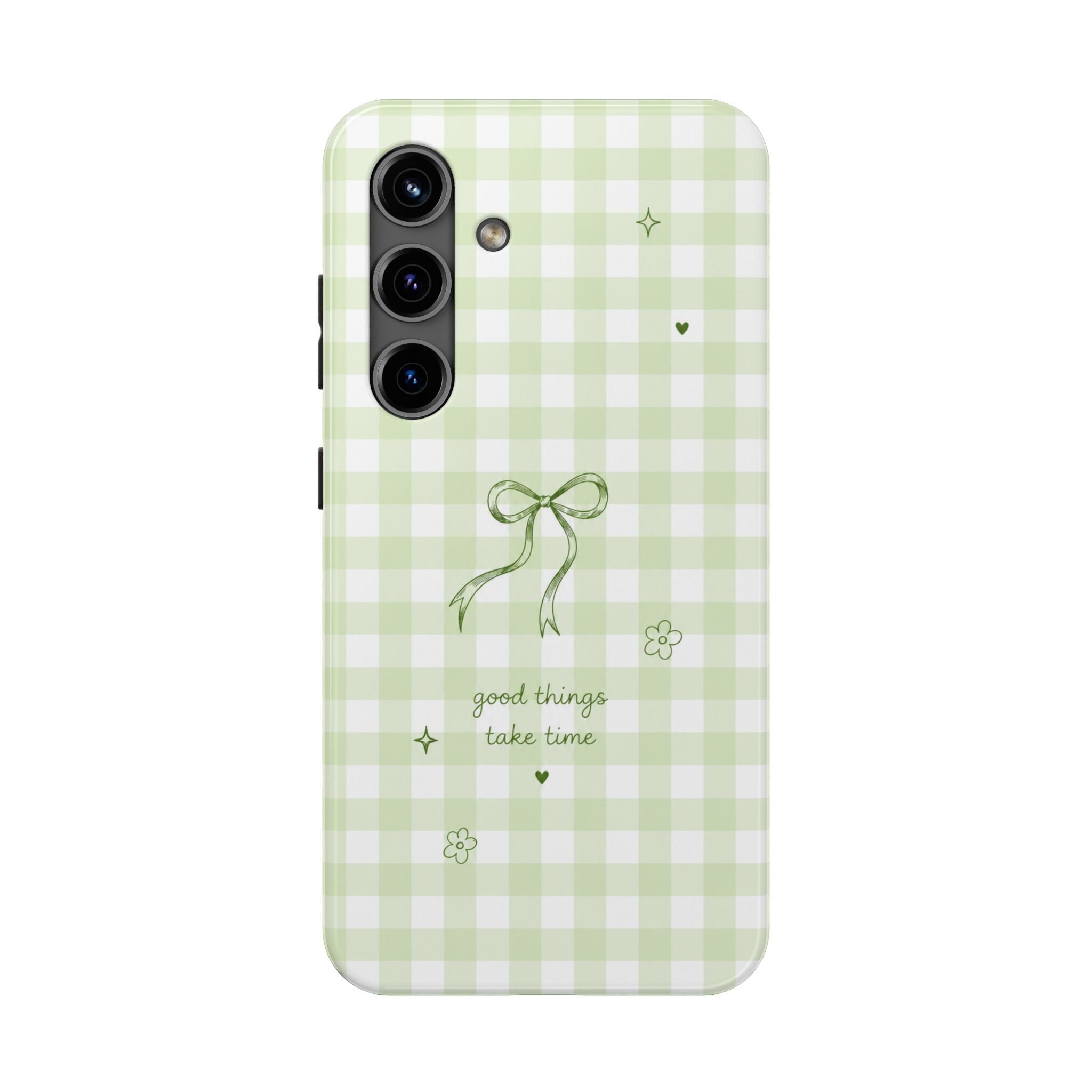 Sage Green Gingham Bow Phone Case | Cute Coquette Aesthetic iPhone & Samsung Galaxy Case | Protective Cover | Cute Bow Aesthetic Tough Case