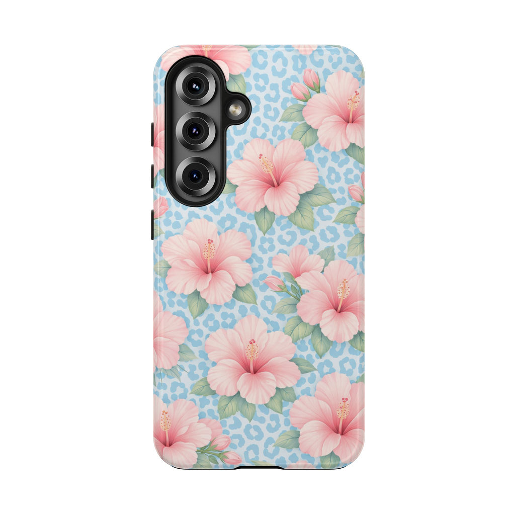 Tropical Hibiscus Phone Case | Pastel Floral Leopard Print iPhone 17 16 15 14 13 12 11 Case | Tough Protective Case for iPhone & Samsung