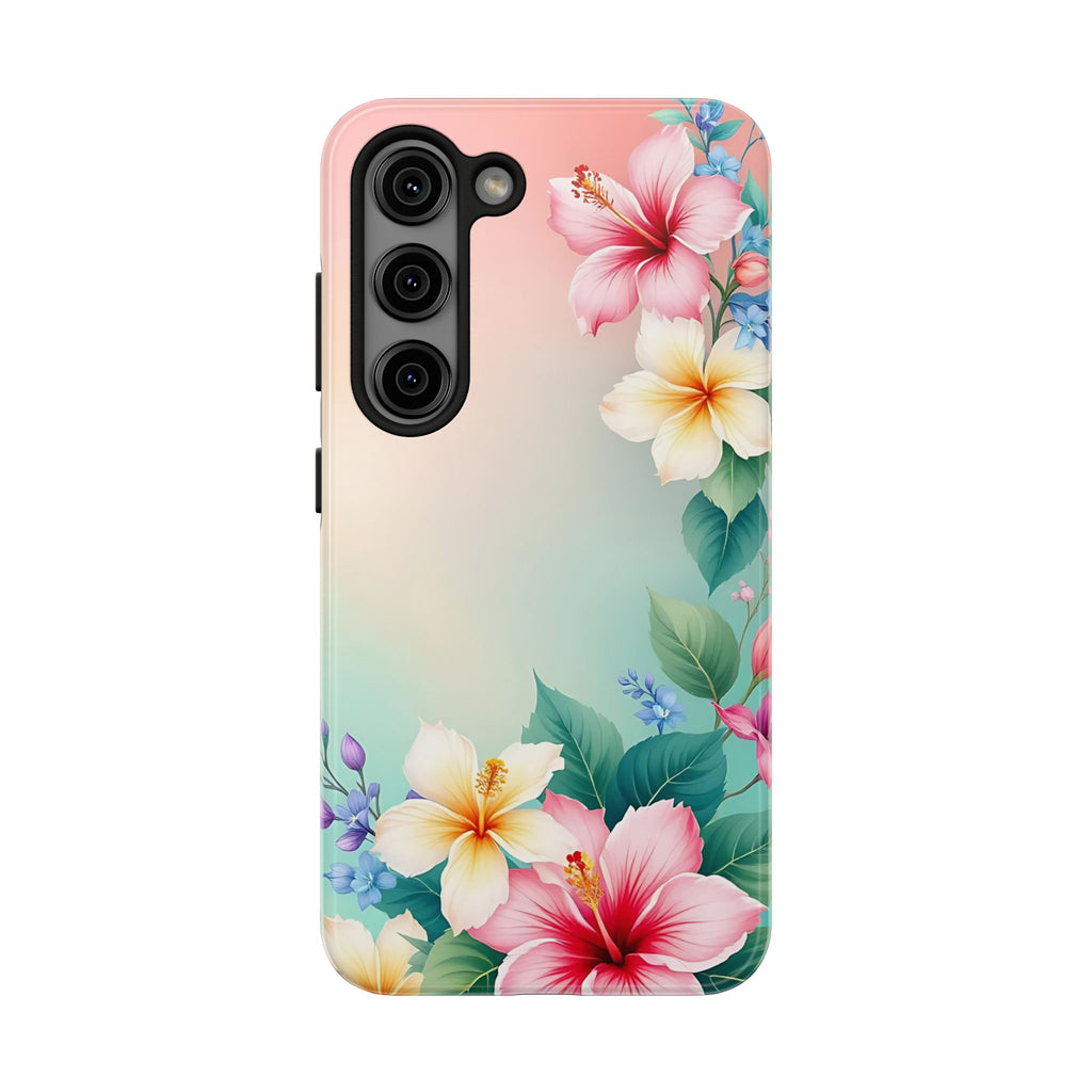 Tropical Hibiscus Floral Tough Phone Case | Protective Shockproof iPhone & Samsung Case | Beach Aesthetic Pastel Flower Cover | Floral Protective Phone Case