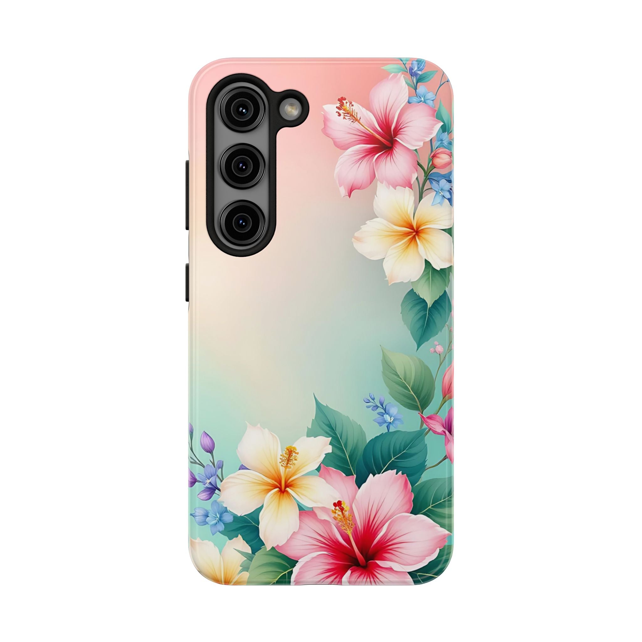 Tropical Hibiscus Floral Tough Phone Case | Protective Shockproof iPhone & Samsung Case | Beach Aesthetic Pastel Flower Cover | Floral Protective Phone Case