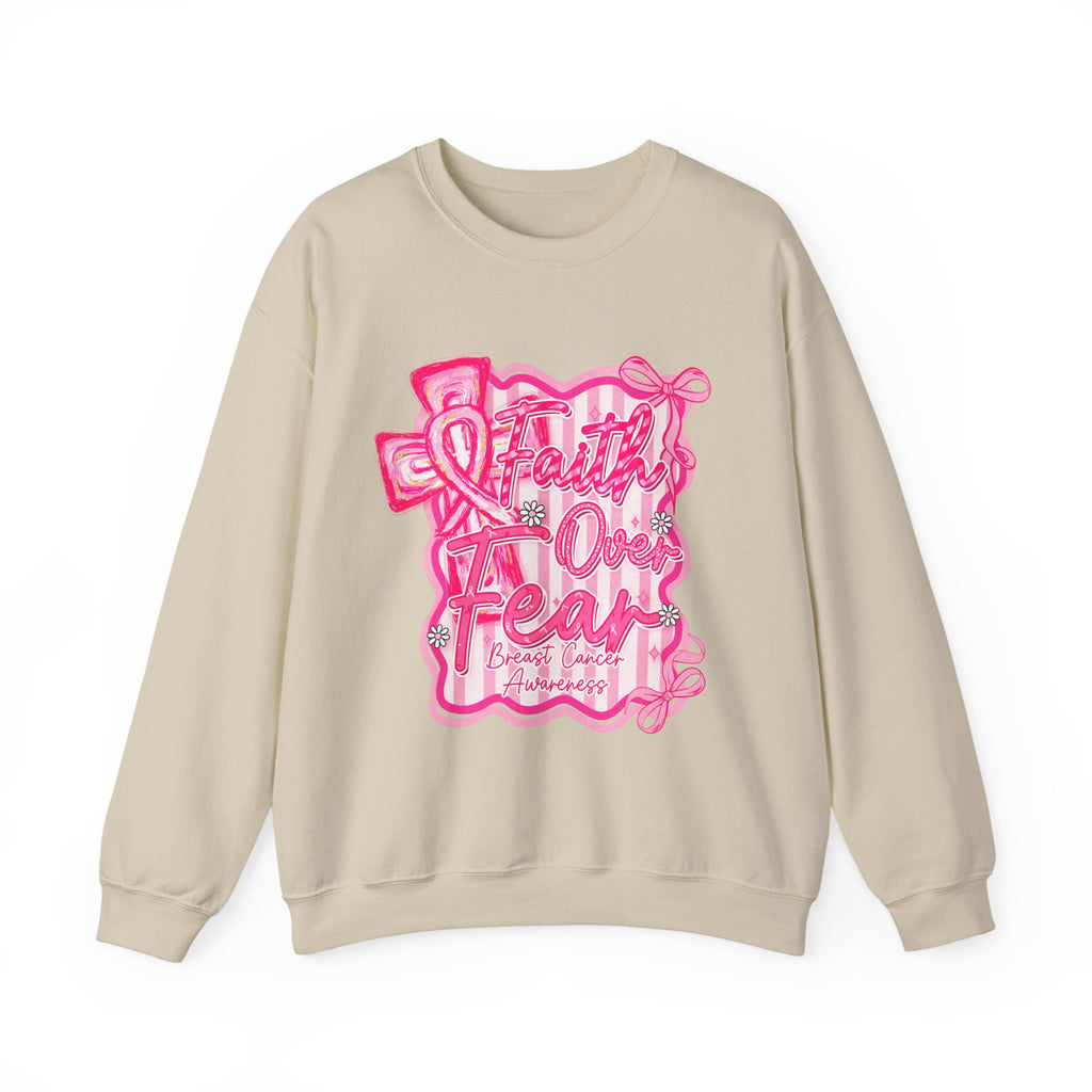 Faith Over Fear Breast Cancer Awareness Sweatshirt | Cozy Unisex Crewneck | Soft Pink Graphic Pullover | Support & Style Everyday