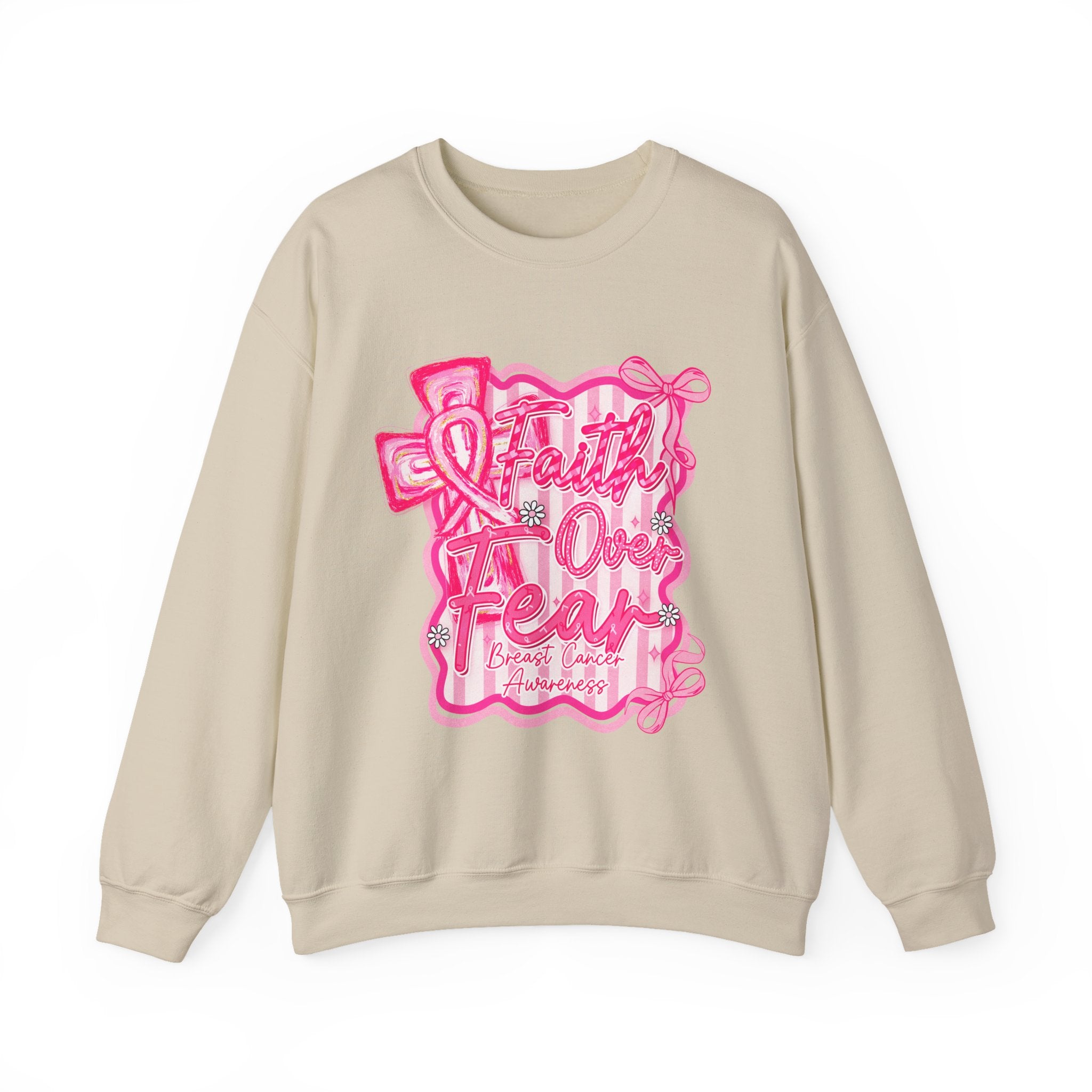 Faith Over Fear Breast Cancer Awareness Sweatshirt | Cozy Unisex Crewneck | Soft Pink Graphic Pullover | Support & Style Everyday