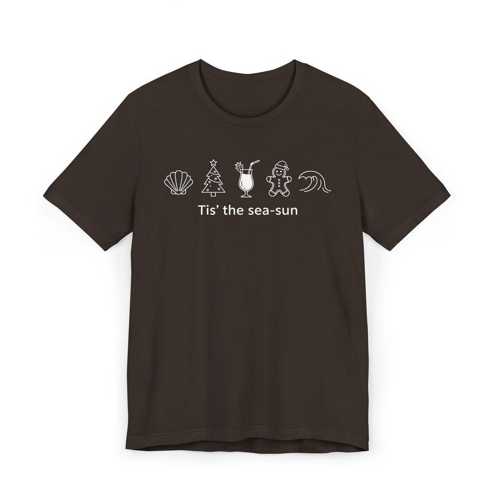 Tis’ the Sea-sun Graphic T-Shirt | Beach Vibes Summer Tee | Coastal Vacation Shirt for Women | Beach Holiday T-Shirt | Nautical Christmas Tee