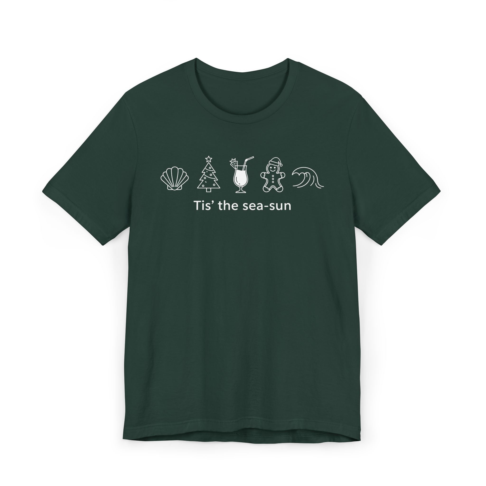 Tis’ the Sea-sun Graphic T-Shirt | Beach Vibes Summer Tee | Coastal Vacation Shirt for Women | Beach Holiday T-Shirt | Nautical Christmas Tee