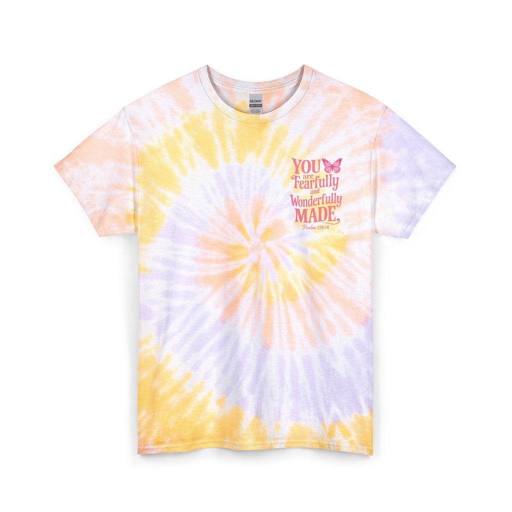 Faith-Inspired Tie-Dye T-Shirt | Fearfully & Wonderfully Made | Soft Cotton Graphic Tee for Women | Tie-Dye Tee