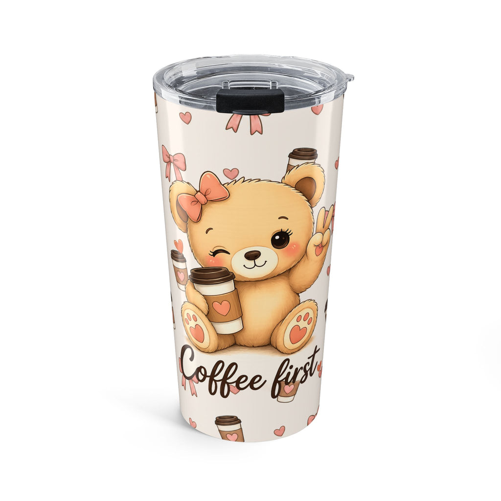 Cute Teddy Bear Coffee Tumbler | Coquette Bow Aesthetic Iced Coffee Cup | Girly 20oz Travel Mug | Coffee Lover Gift | Insulated Travel Cup for Coffee Lovers