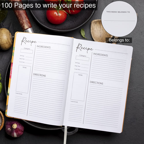 Blank Recipe Book Journal | Personalized Family Cookbook Organizer | Write Your Own Recipes | Kitchen Notebook | Gift for Food Lovers