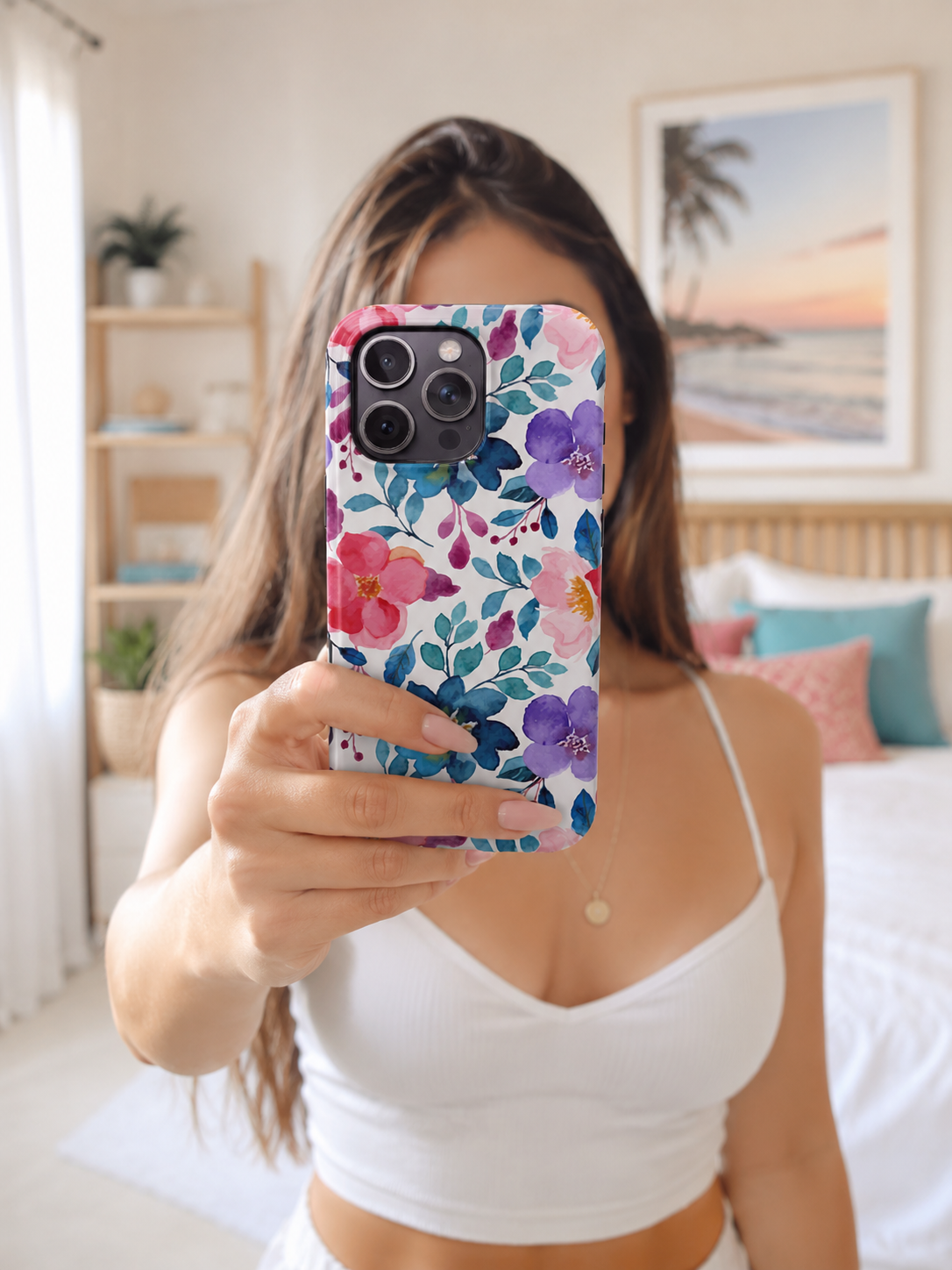 Watercolor Floral Phone Case | Blue & Purple Wildflower Protective Case for iPhone & Samsung | Cute Summer Botanical Phone Cover | Pink & Blue Blossom Protective Cover