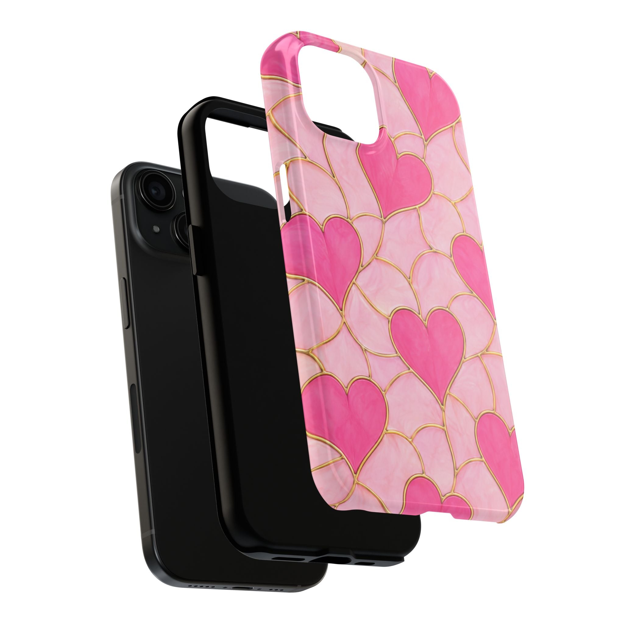 Pink Heart Faux Stained Glass Phone Case | Cute Valentine’s Day iPhone & Samsung Case | Girly Pink Hearts Aesthetic Protective Cover