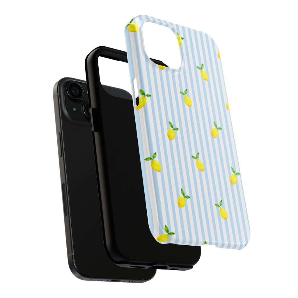 Lemon Blue Stripe Phone Case | Cute Summer Citrus iPhone & Samsung Case | Aesthetic Coastal Protective Cover | Gift for Her
