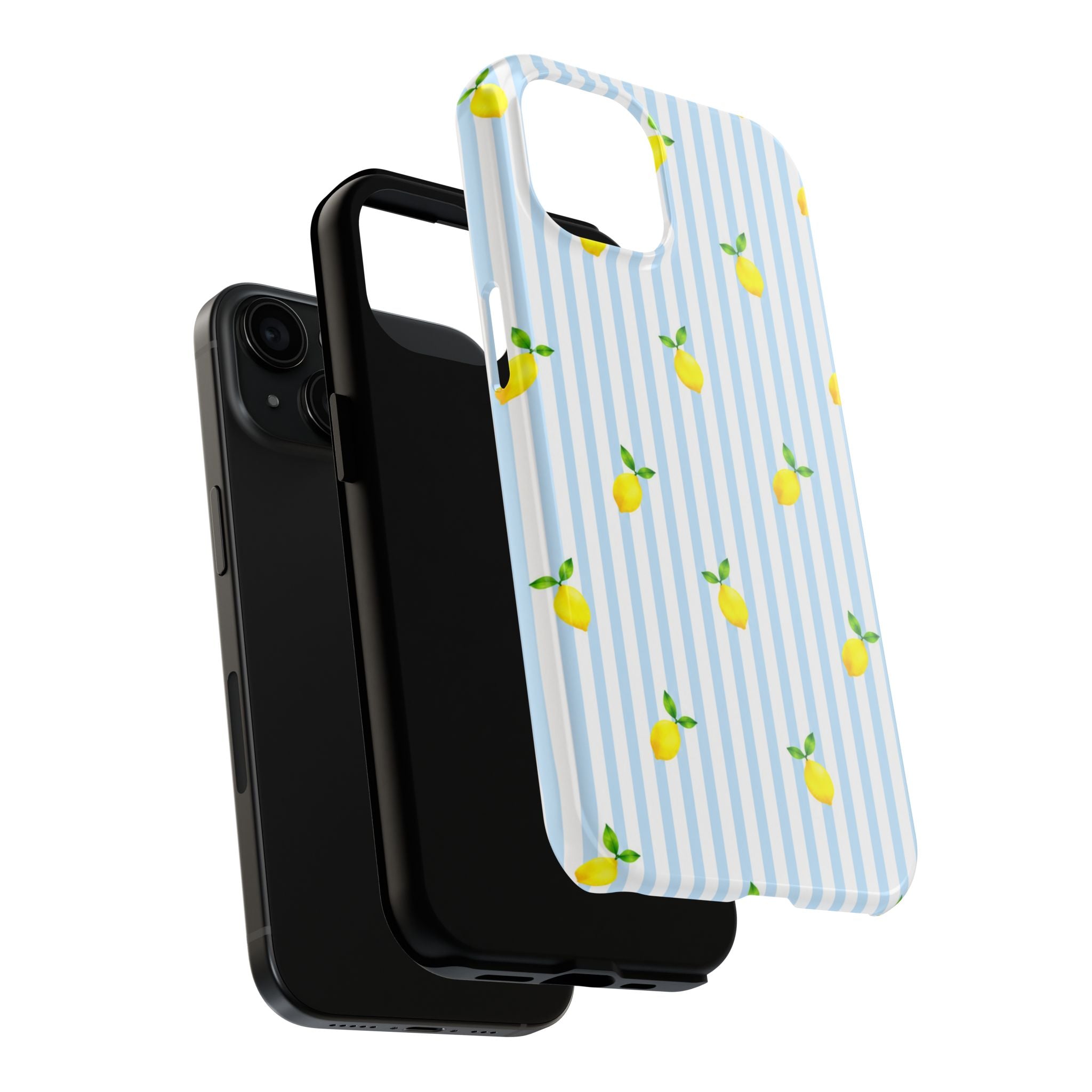 Lemon Blue Stripe Phone Case | Cute Summer Citrus iPhone & Samsung Case | Aesthetic Coastal Protective Cover | Gift for Her
