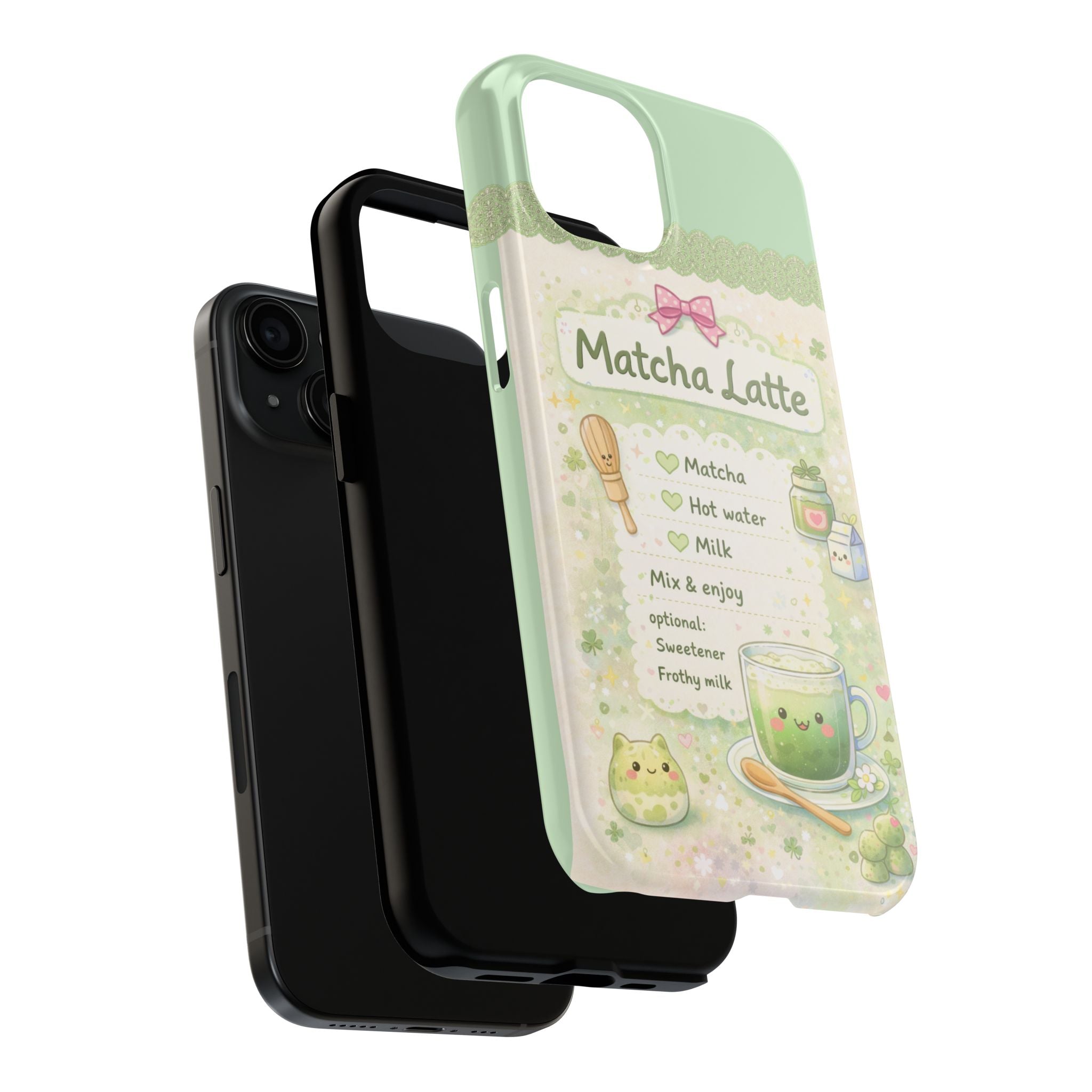 Cute Matcha Latte Phone Case for iPhone & Samsung Galaxy | Kawaii Aesthetic Tough Protective Case with Glossy Finish | Cute Kawaii Recipe Phone Case