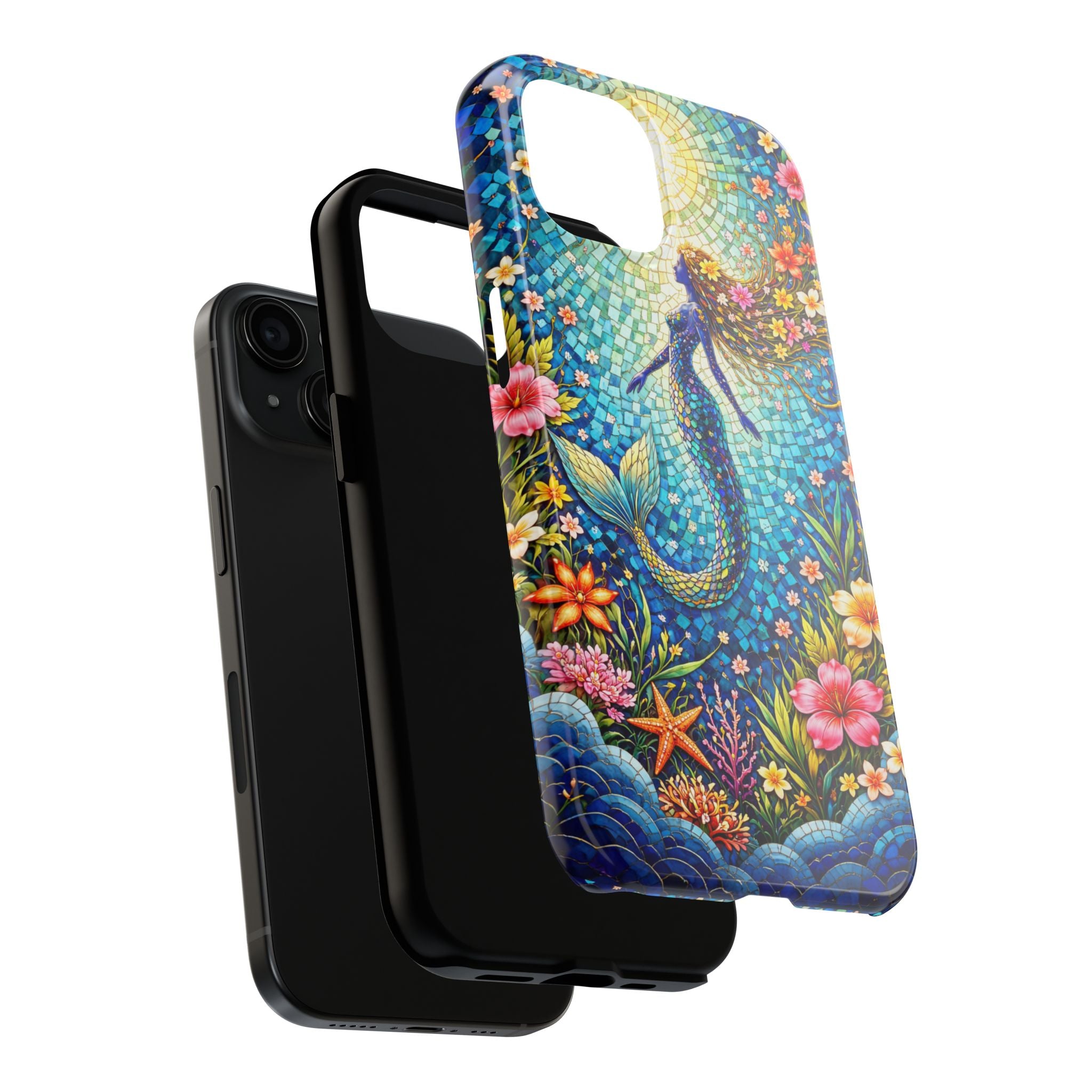 Mermaid Mosaic Phone Case | Coastal Ocean Floral Tough Case | Beach Lover iPhone & Samsung Cover | Tropical Mermaid Aesthetic Gift