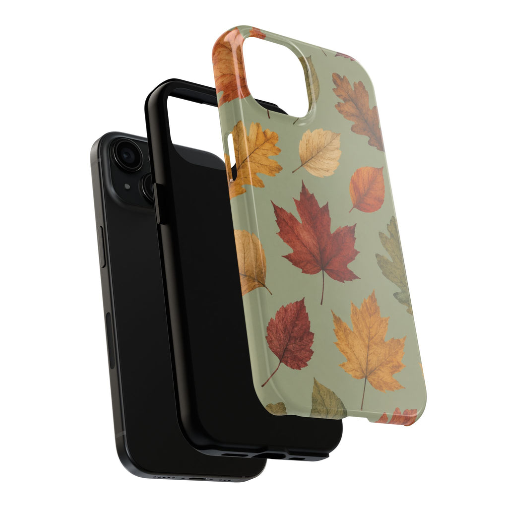 Autumn Leaves Phone Case | Sage Green Fall Aesthetic iPhone & Samsung Case | Cute Cozy Maple Leaf Protective Cover | Thanksgiving Gift