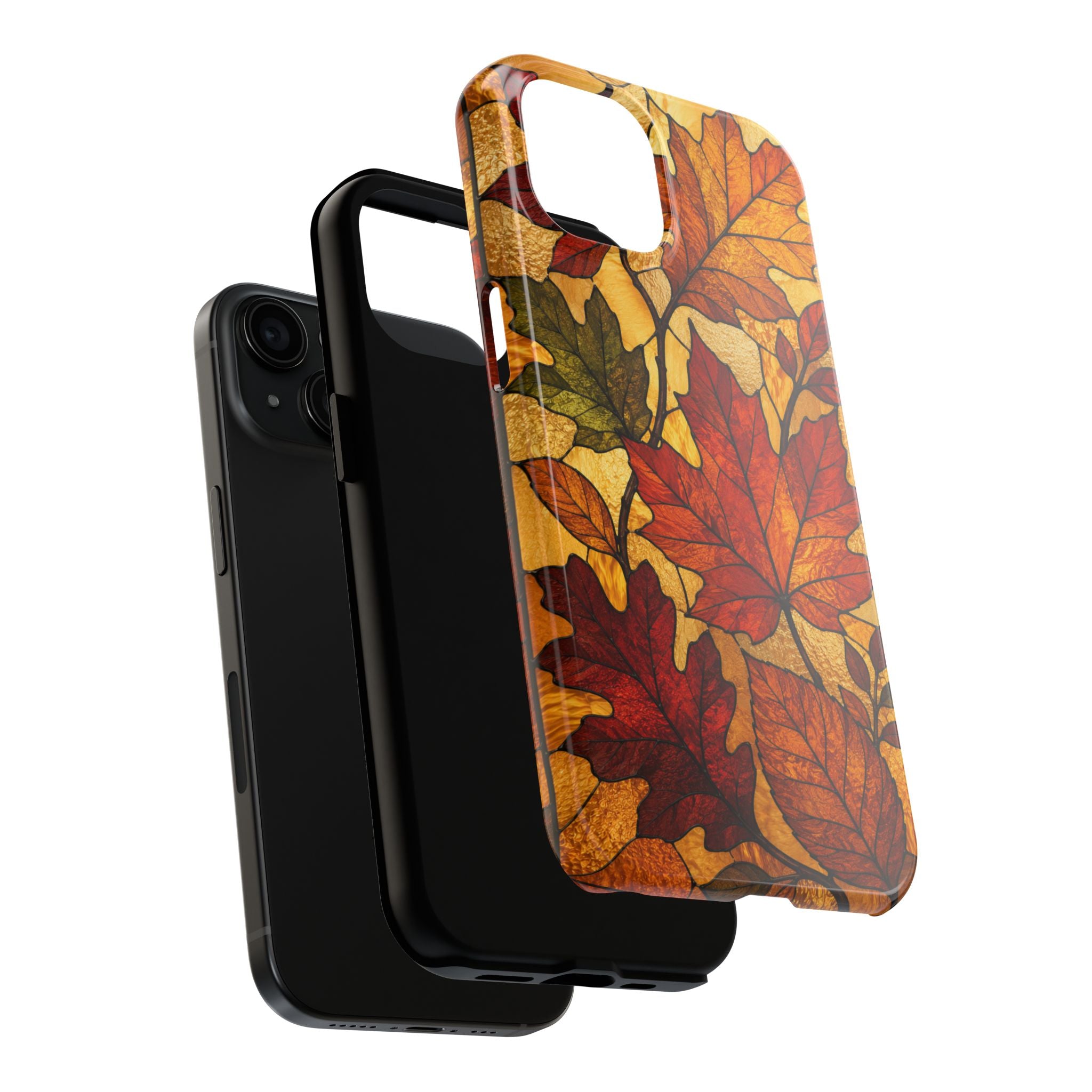 Autumn Leaves Phone Case | Stained Glass Fall Foliage Tough Case for iPhone & Samsung | Cozy Fall Aesthetic Protective Cover