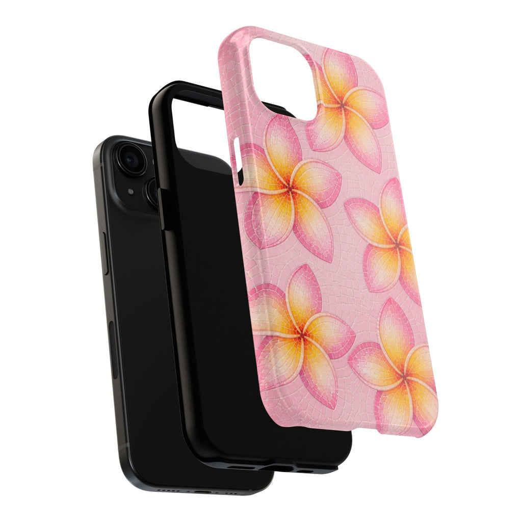 Pink Plumeria Stained Glass Phone Case | Tropical Floral Mosaic iPhone 17 case | Cute Aesthetic Tough Case for iPhone & Samsung