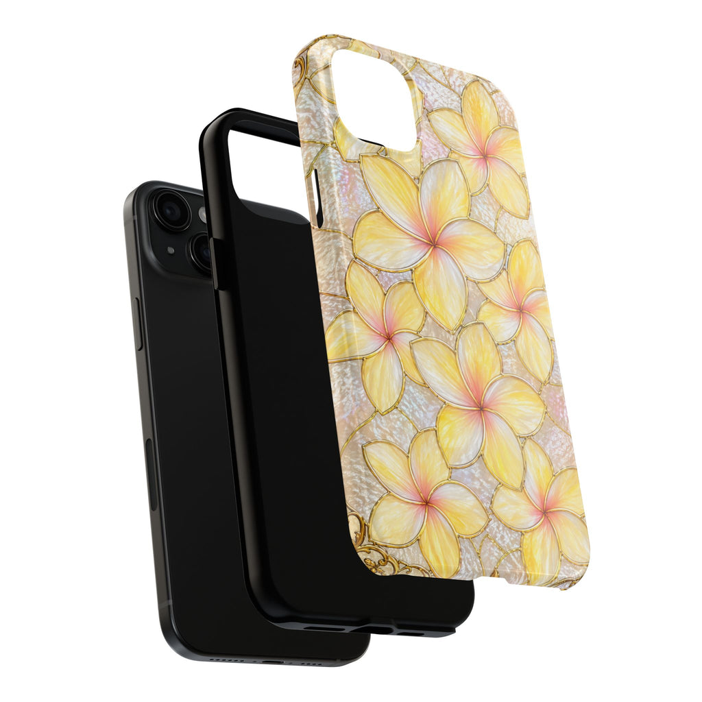 Luxury Plumeria Phone Case | Yellow & Pink Stained Glass Samsung Cover | Glossy Protective Case for iPhone & Samsung | Tough Phone Case | Tropical Floral Protective Cover