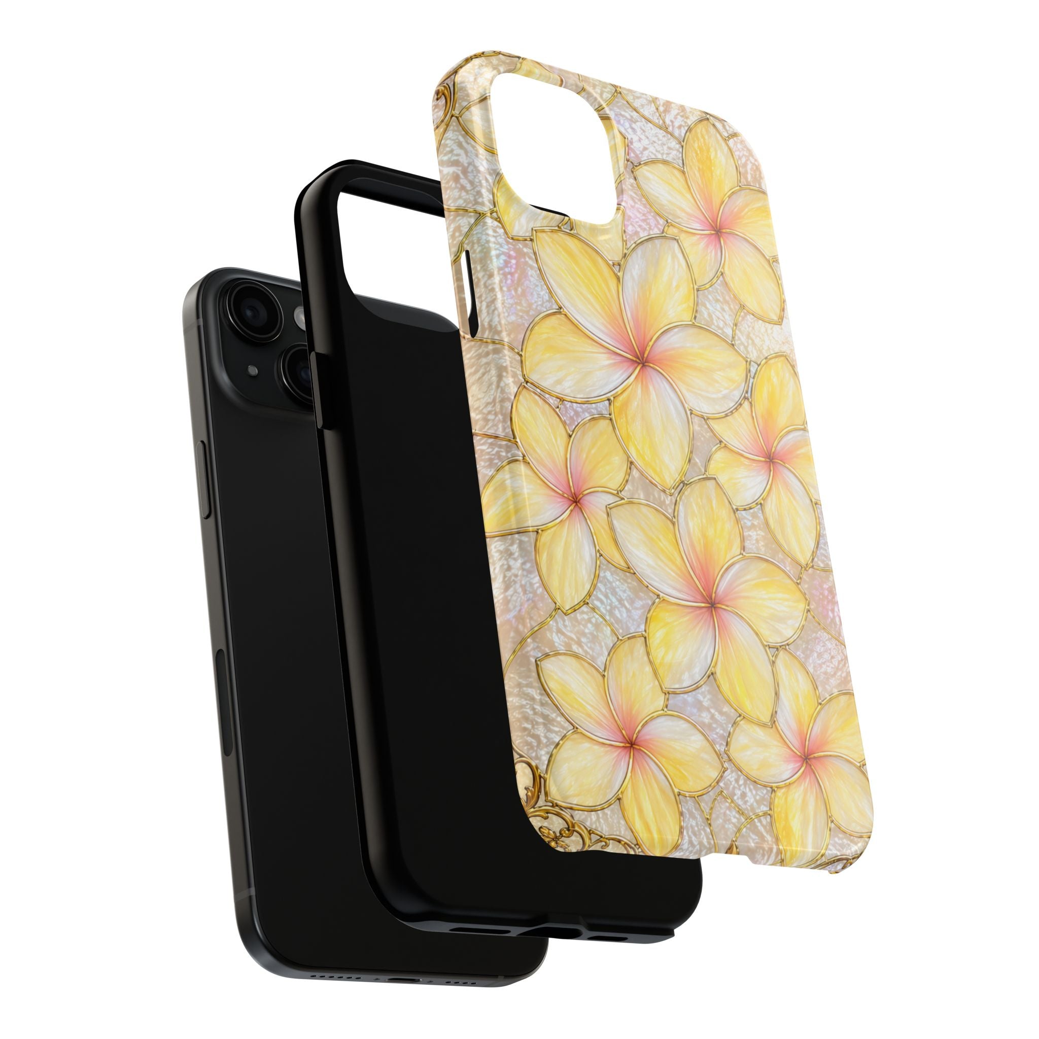 Luxury Plumeria Phone Case | Yellow & Pink Stained Glass Samsung Cover | Glossy Protective Case for iPhone & Samsung | Tough Phone Case | Tropical Floral Protective Cover