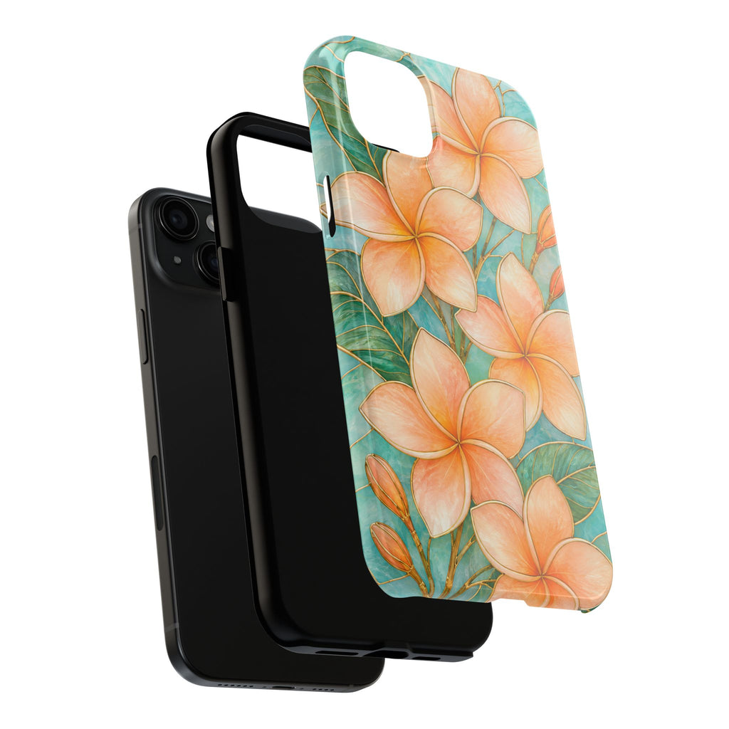 Tropical Plumeria Phone Case | Peach Floral Summer iPhone Case | Aesthetic Beachy Protective Case | Cute Coastal Floral Cover | Floral Protective Cover