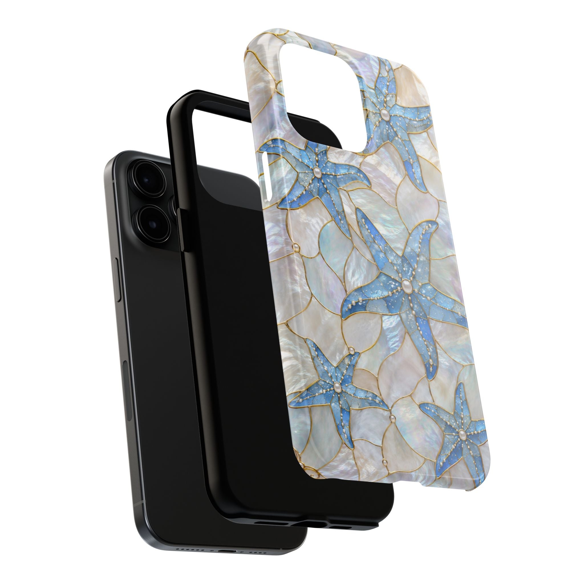 Blue Starfish Faux Stained Glass Phone Case | Coastal Aesthetic iPhone & Samsung Case | Beachy Ocean Case | Mosaic Coastal Protective Phone Cover