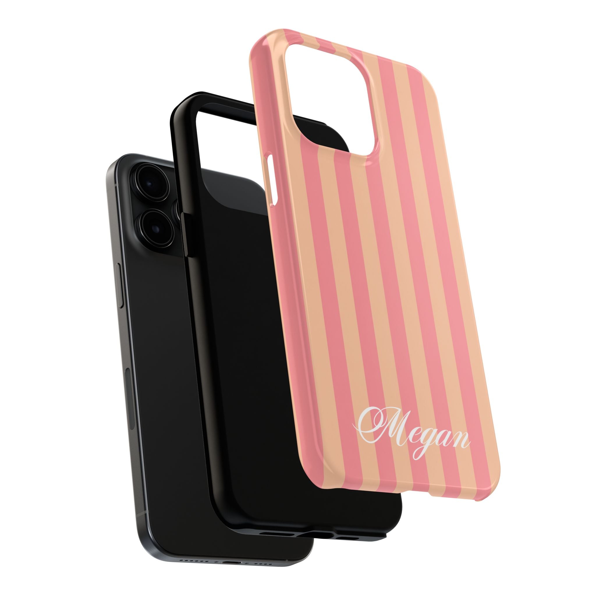 Personalized Pink & Peach Striped Phone Case | Custom Name iPhone & Samsung Case | Cute Preppy Aesthetic Protective Cover