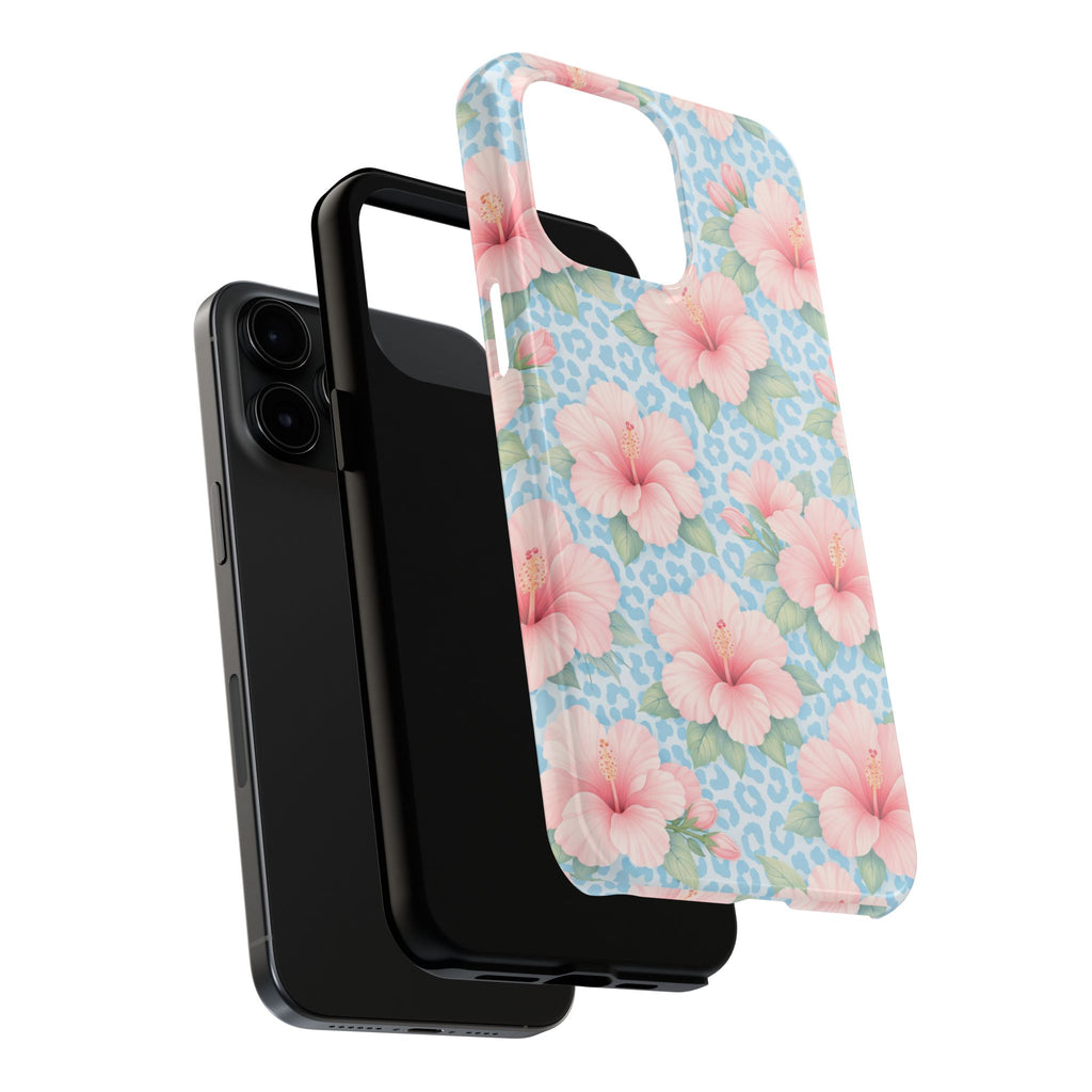 Tropical Hibiscus Phone Case | Pastel Floral Leopard Print iPhone 17 16 15 14 13 12 11 Case | Tough Protective Case for iPhone & Samsung