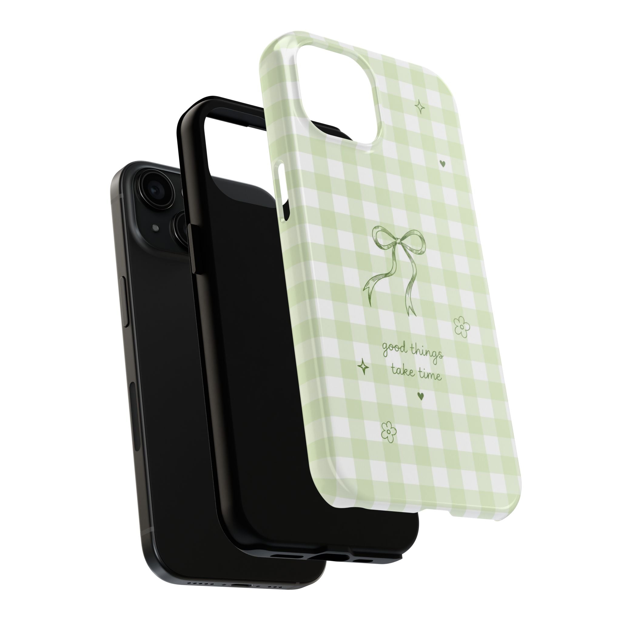 Sage Green Gingham Bow Phone Case | Cute Coquette Aesthetic iPhone & Samsung Galaxy Case | Protective Cover | Cute Bow Aesthetic Tough Case