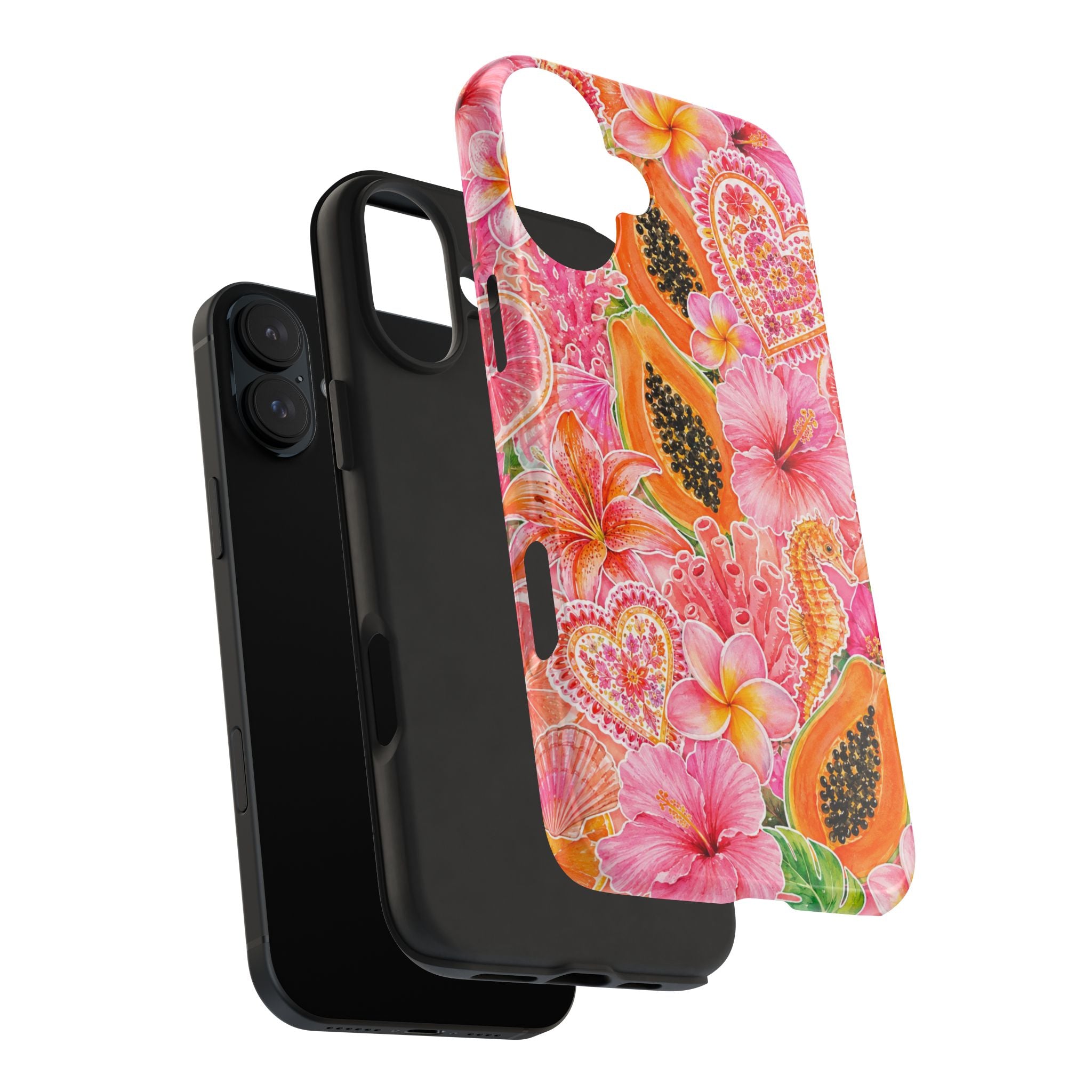 Tropical Hibiscus Papaya Phone Case | Pink Floral Beach Aesthetic Tough Case for iPhone & Samsung