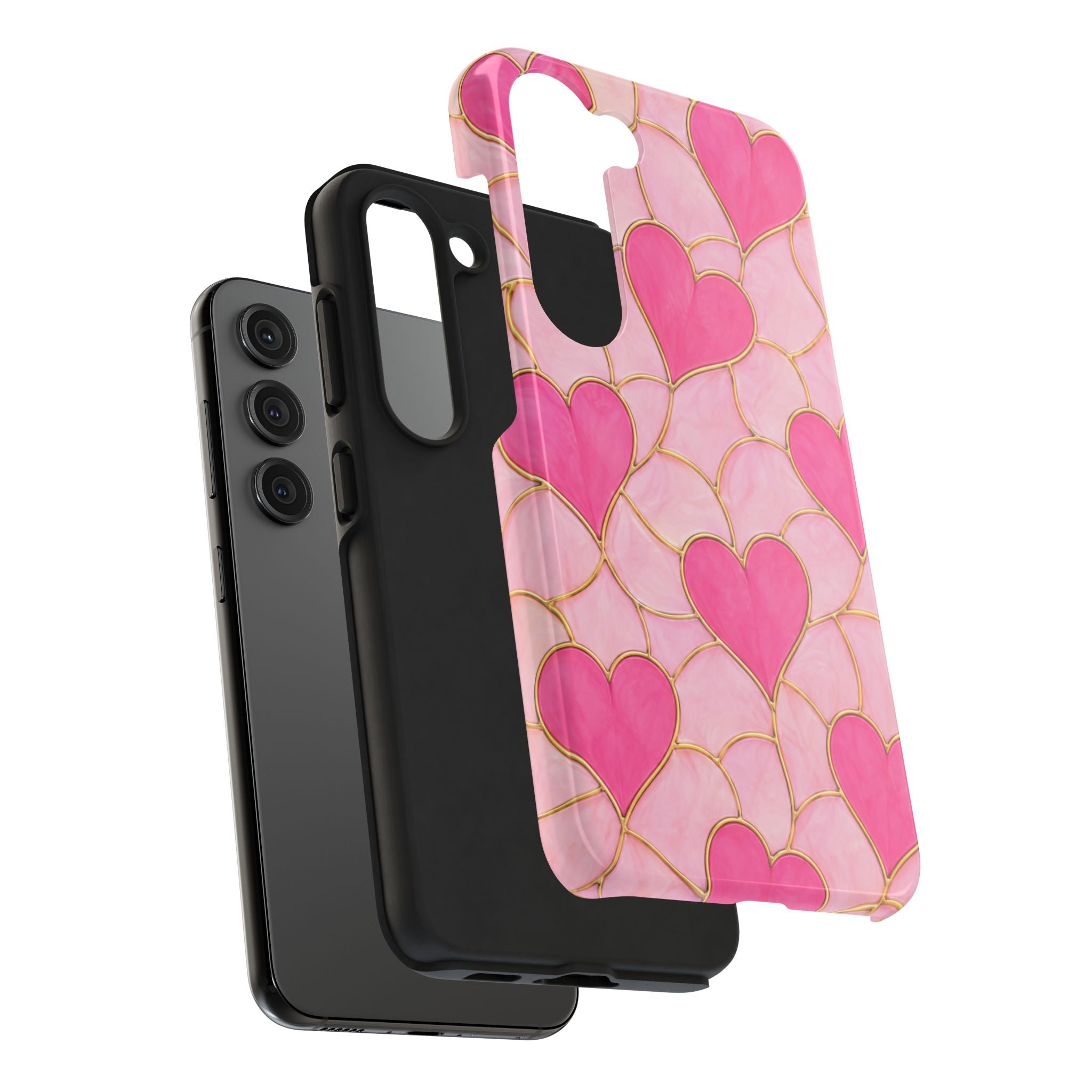 Pink Heart Faux Stained Glass Phone Case | Cute Valentine’s Day iPhone & Samsung Case | Girly Pink Hearts Aesthetic Protective Cover