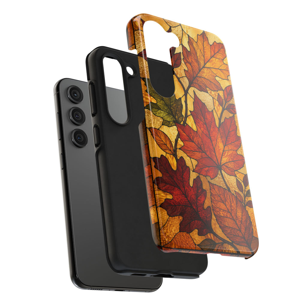Autumn Leaves Phone Case | Stained Glass Fall Foliage Tough Case for iPhone & Samsung | Cozy Fall Aesthetic Protective Cover