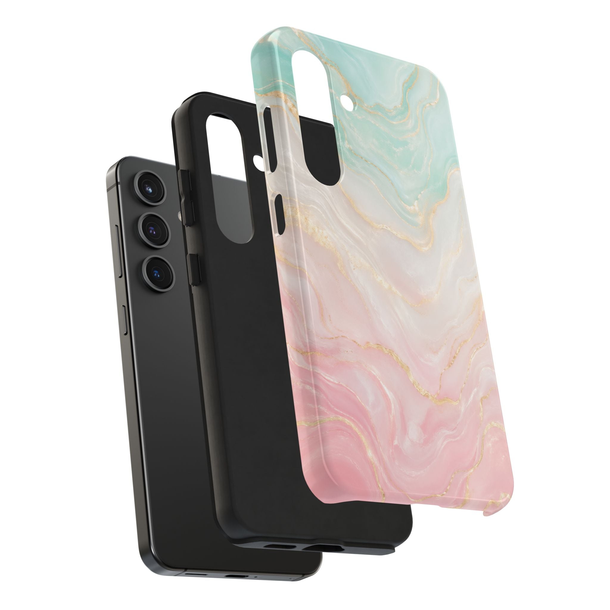 Pastel Marble Phone Case | Mint Green & Blush Pink Gold Vein Case | Aesthetic Tough Protective Case for iPhone & Samsung | iPhone Cover