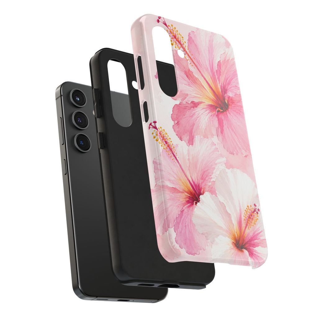 Pink Watercolor Hibiscus Phone Case | Elegant Floral iPhone & Samsung Case | Tropical Botanical Protective Cover