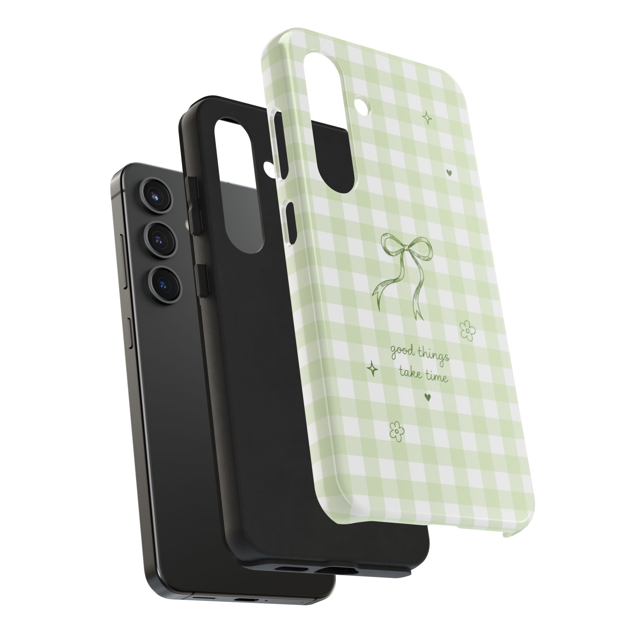 Sage Green Gingham Bow Phone Case | Cute Coquette Aesthetic iPhone & Samsung Galaxy Case | Protective Cover | Cute Bow Aesthetic Tough Case