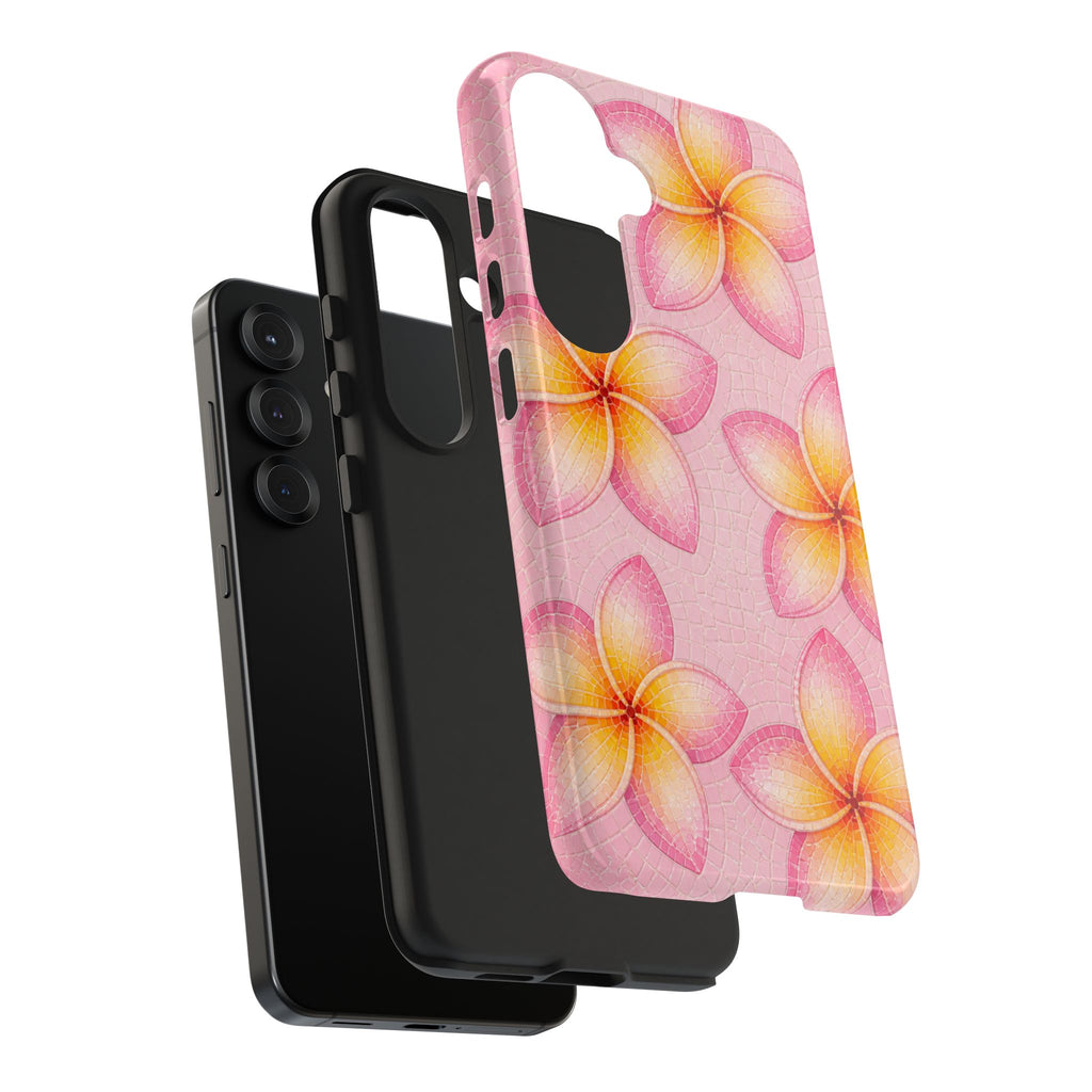 Pink Plumeria Stained Glass Phone Case | Tropical Floral Mosaic iPhone 17 case | Cute Aesthetic Tough Case for iPhone & Samsung