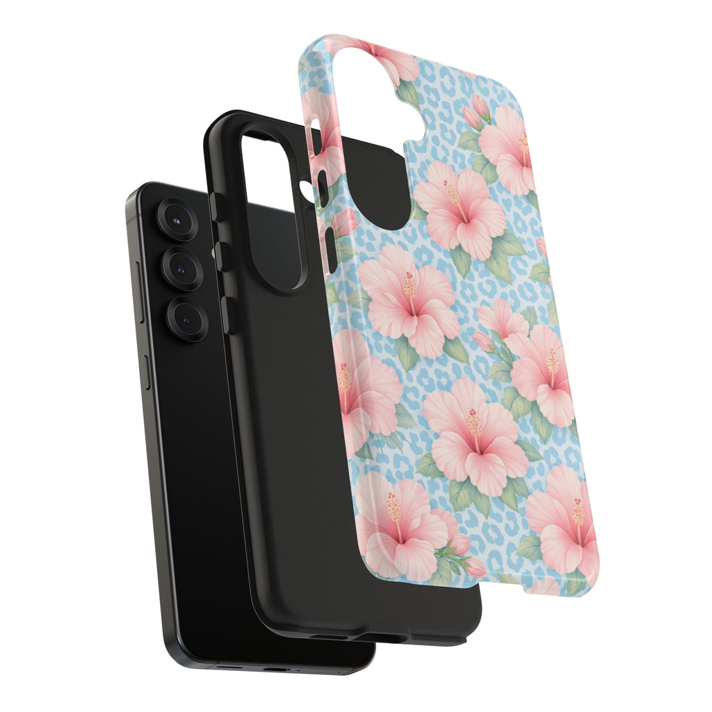 Tropical Hibiscus Phone Case | Pastel Floral Leopard Print iPhone 17 16 15 14 13 12 11 Case | Tough Protective Case for iPhone & Samsung