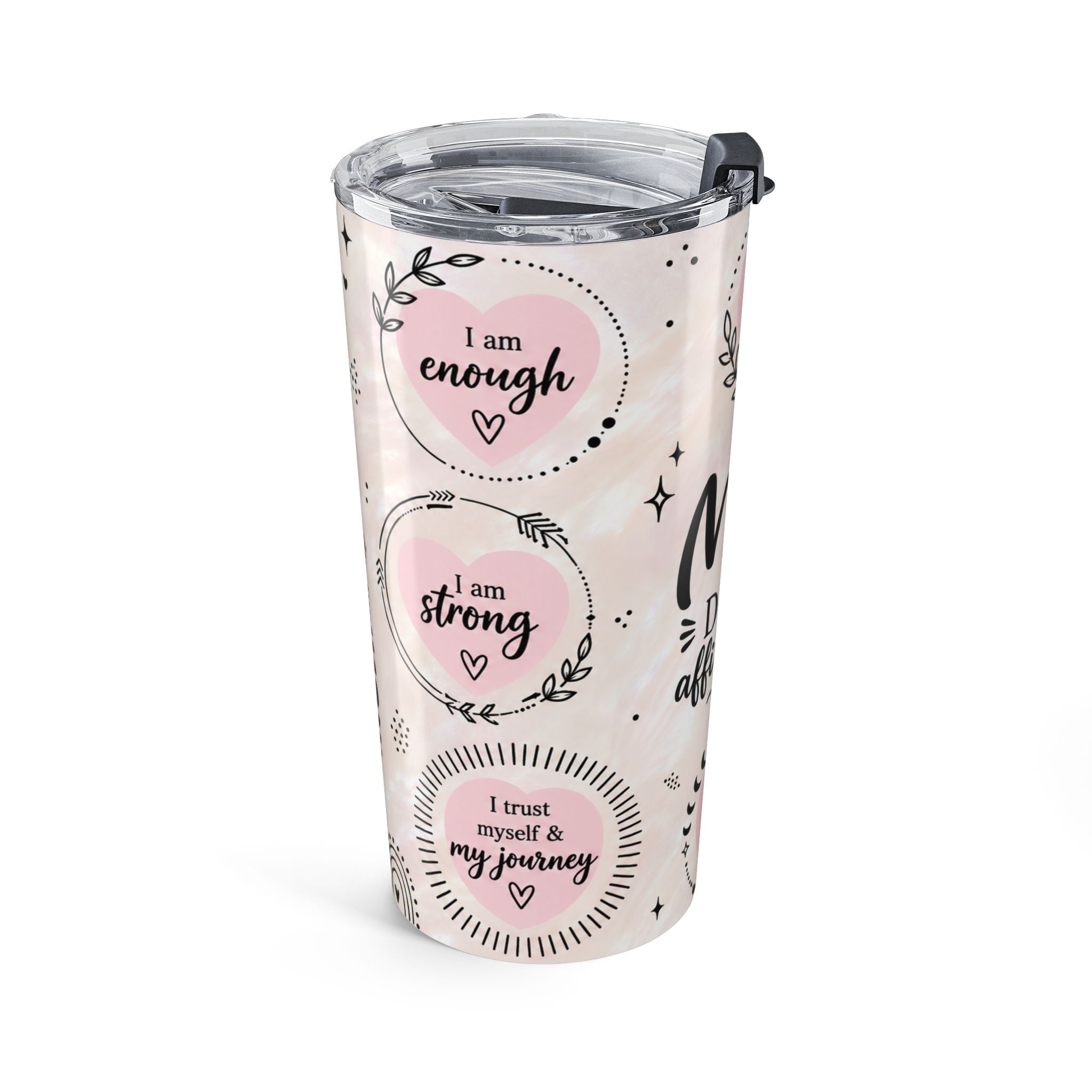 Mom Daily Affirmations 20oz Tumbler | Pink Boho Mama Cup | Insulated Stainless Steel Travel Mug with Lid | Inspirational Pink Travel Cup