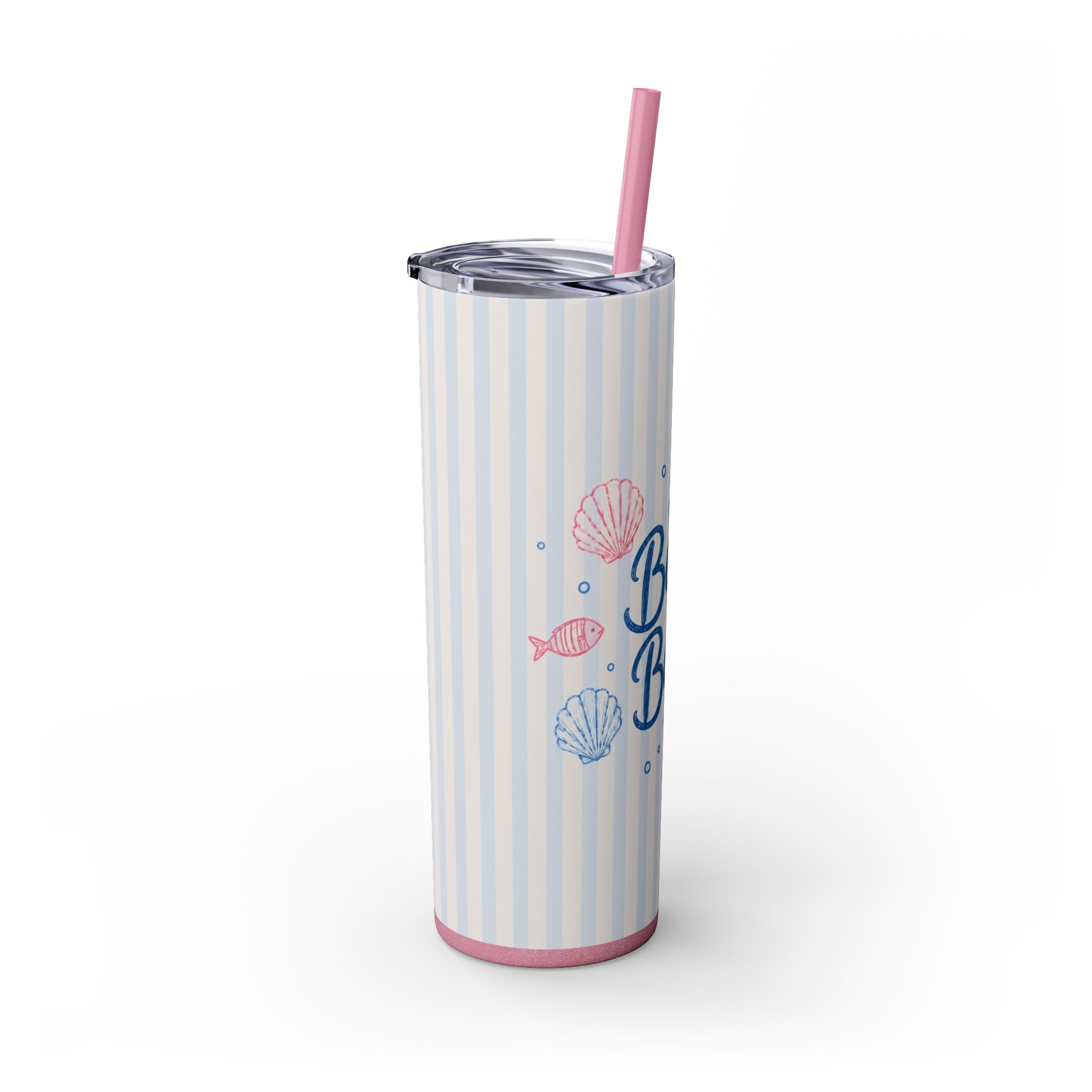 Beach Babe 20oz Skinny Tumbler with Straw  | Coastal Summer Stainless Steel Cup | Insulated Beach Drinkware | 20oz Straw Stainless Travel Cup