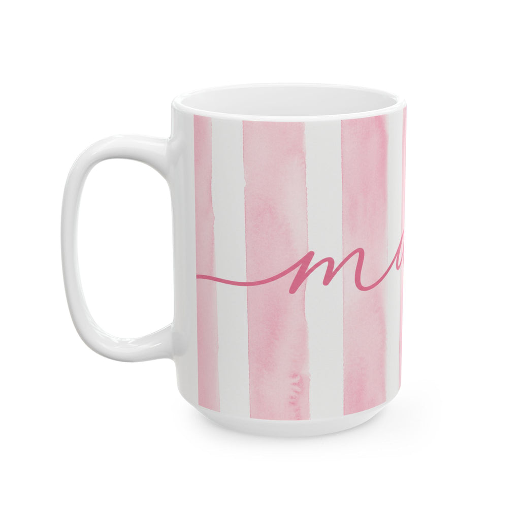 Pink Mama Mug | Cute Watercolor Striped Coffee Cup for Mom | 11oz & 15oz Gift Coffee Mug| Mother’s Day Mug