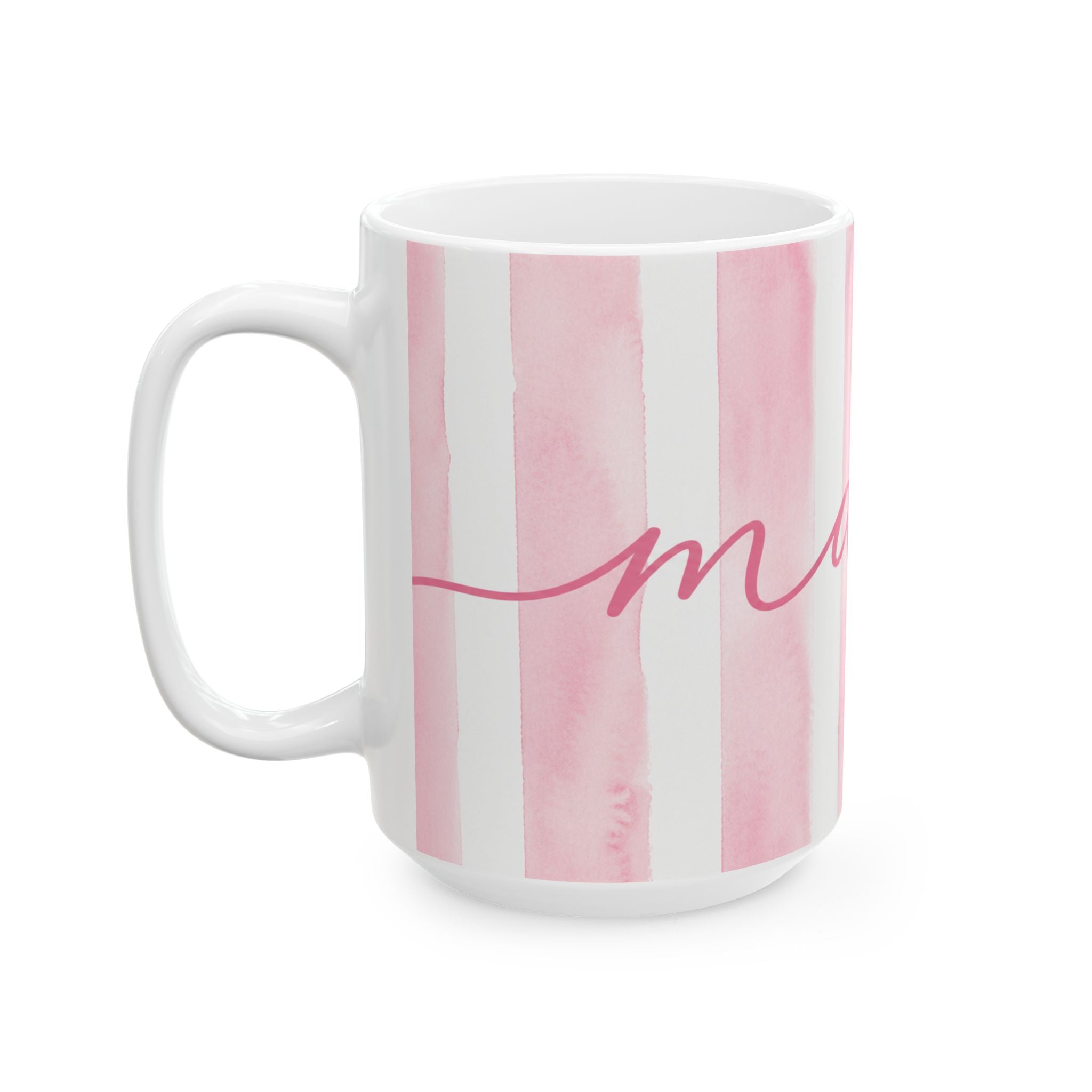 Pink Mama Mug | Cute Watercolor Striped Coffee Cup for Mom | 11oz & 15oz Gift Coffee Mug| Mother’s Day Mug