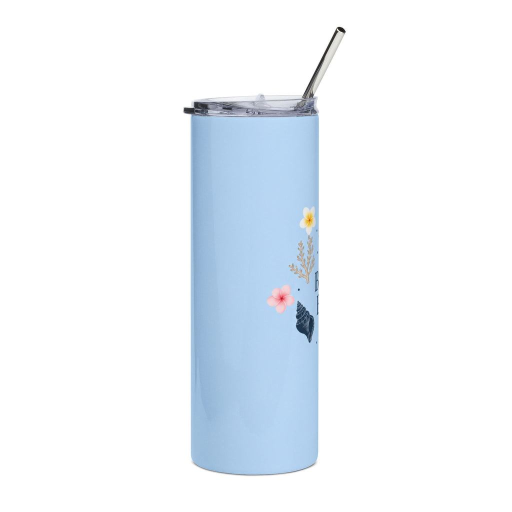 Beach Babe 20oz Skinny Tumbler | Coastal Summer Tumbler with Plumeria Flowers | Beachy Aesthetic Stainless Steel Cup