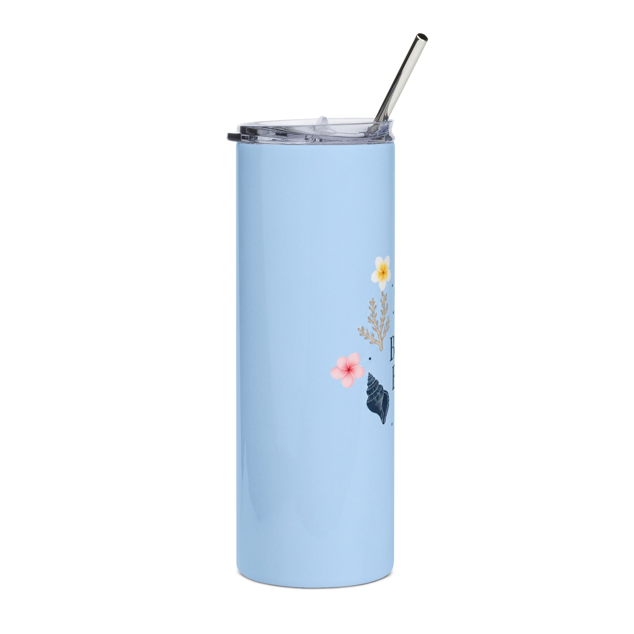 Beach Babe 20oz Skinny Tumbler | Coastal Summer Tumbler with Plumeria Flowers | Beachy Aesthetic Stainless Steel Cup